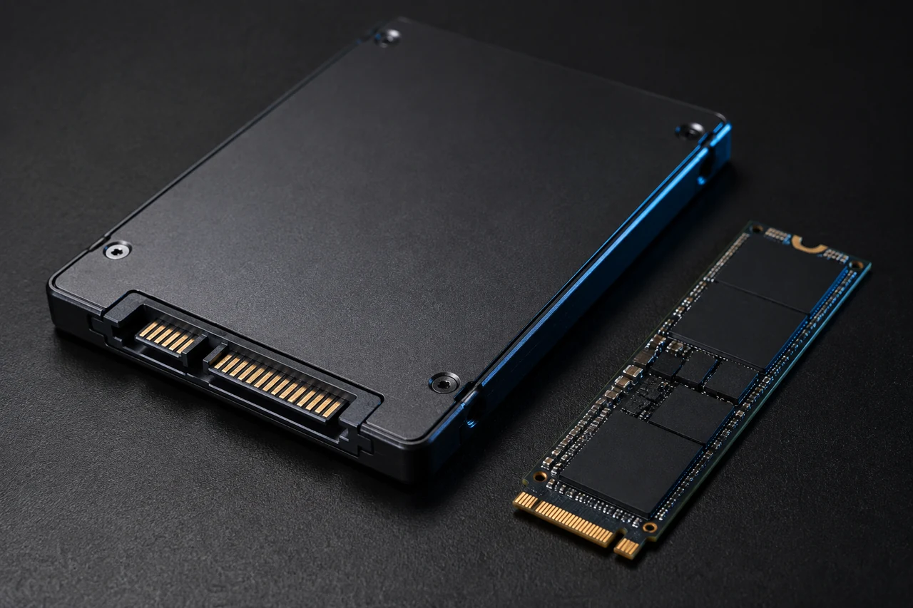 SSD SATA e NVMe, imagem ilustrativa dos componentes